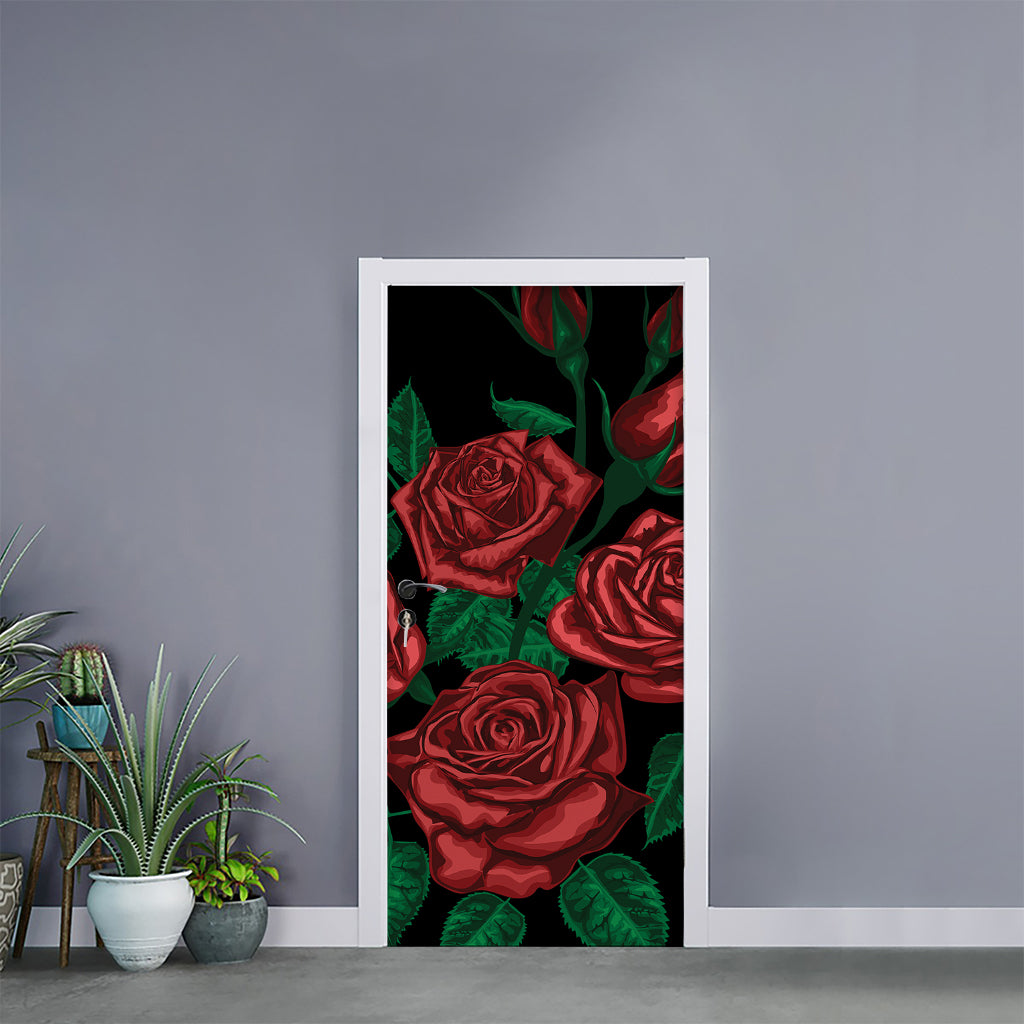 Red Roses Tattoo Print Door Sticker