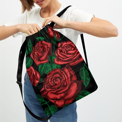 Red Roses Tattoo Print Drawstring Backpack