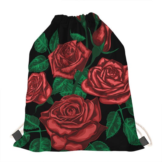 Red Roses Tattoo Print Drawstring Bag