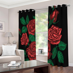 Red Roses Tattoo Print Extra Wide Grommet Curtains