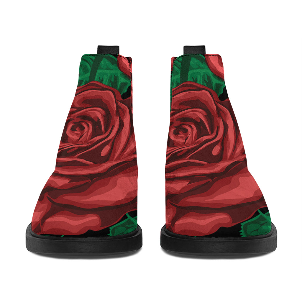 Red Roses Tattoo Print Flat Ankle Boots