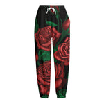 Red Roses Tattoo Print Fleece Lined Knit Pants