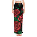 Red Roses Tattoo Print High Slit Maxi Skirt