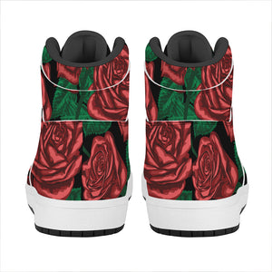 Red Roses Tattoo Print High Top Leather Sneakers