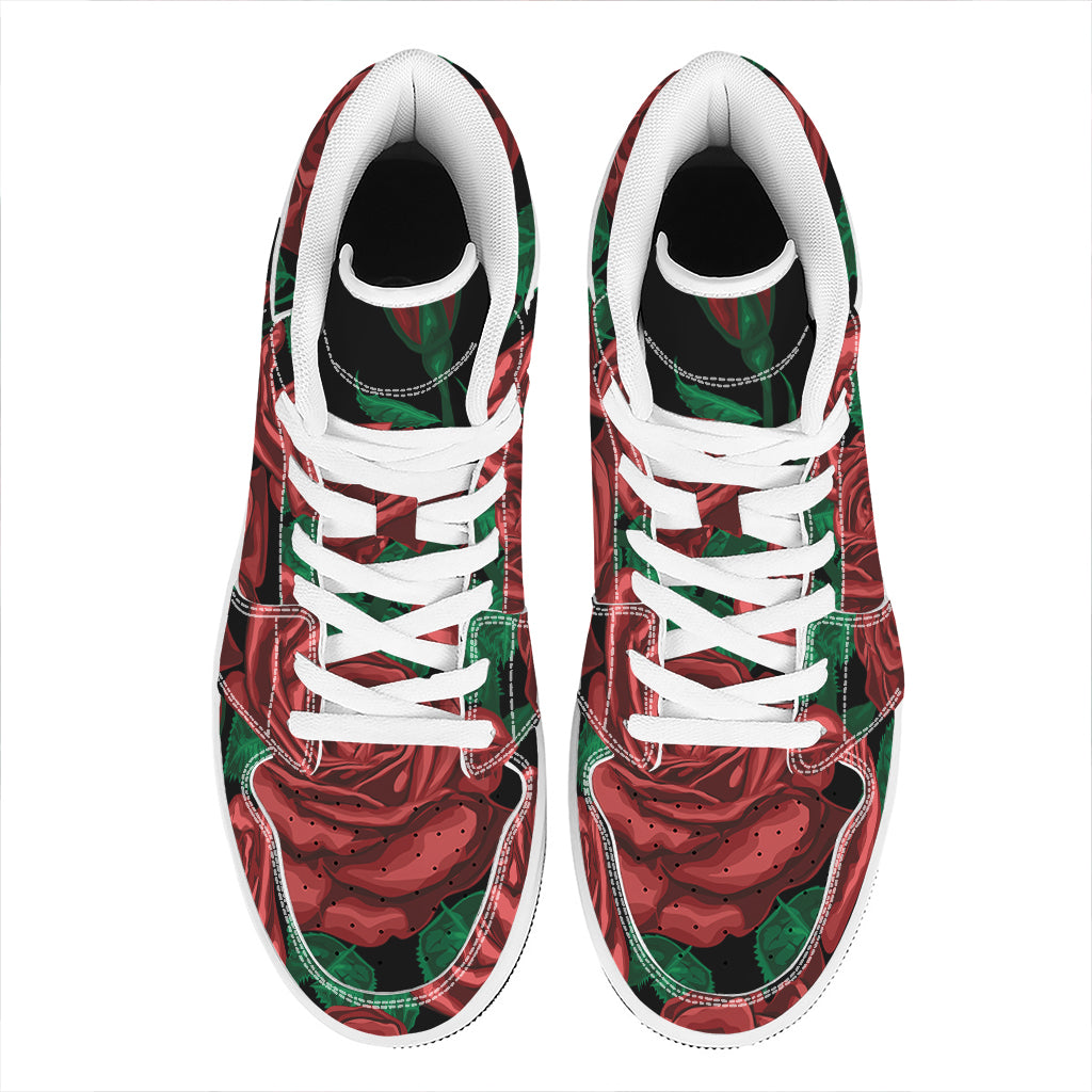 Red Roses Tattoo Print High Top Leather Sneakers