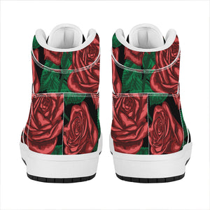 Red Roses Tattoo Print High Top Leather Sneakers