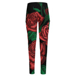 Red Roses Tattoo Print High-Waisted Pocket Leggings