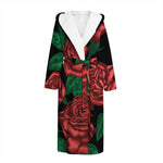 Red Roses Tattoo Print Hooded Bathrobe