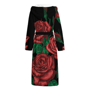 Red Roses Tattoo Print Hooded Bathrobe