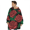 Red Roses Tattoo Print Hoodie Blanket