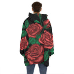 Red Roses Tattoo Print Hoodie Blanket