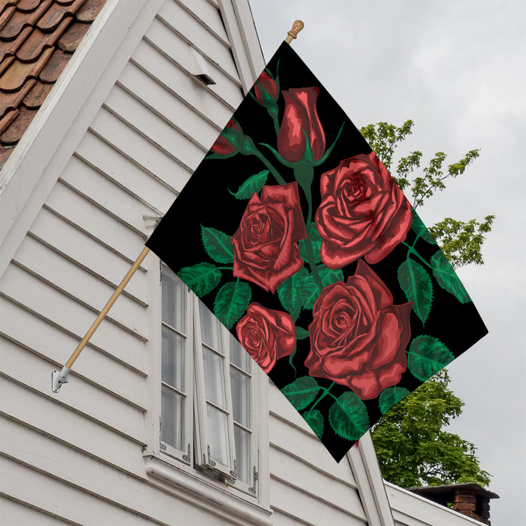 Red Roses Tattoo Print House Flag