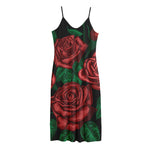 Red Roses Tattoo Print Jersey Midi Cami Dress