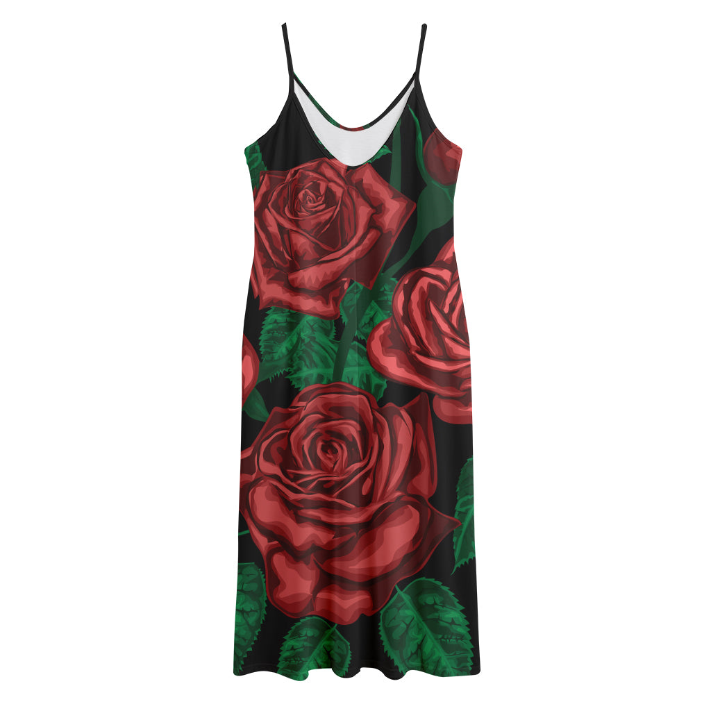 Red Roses Tattoo Print Jersey Midi Cami Dress