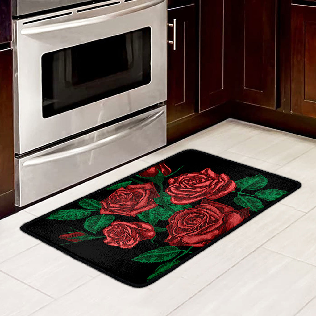 Red Roses Tattoo Print Kitchen Mat