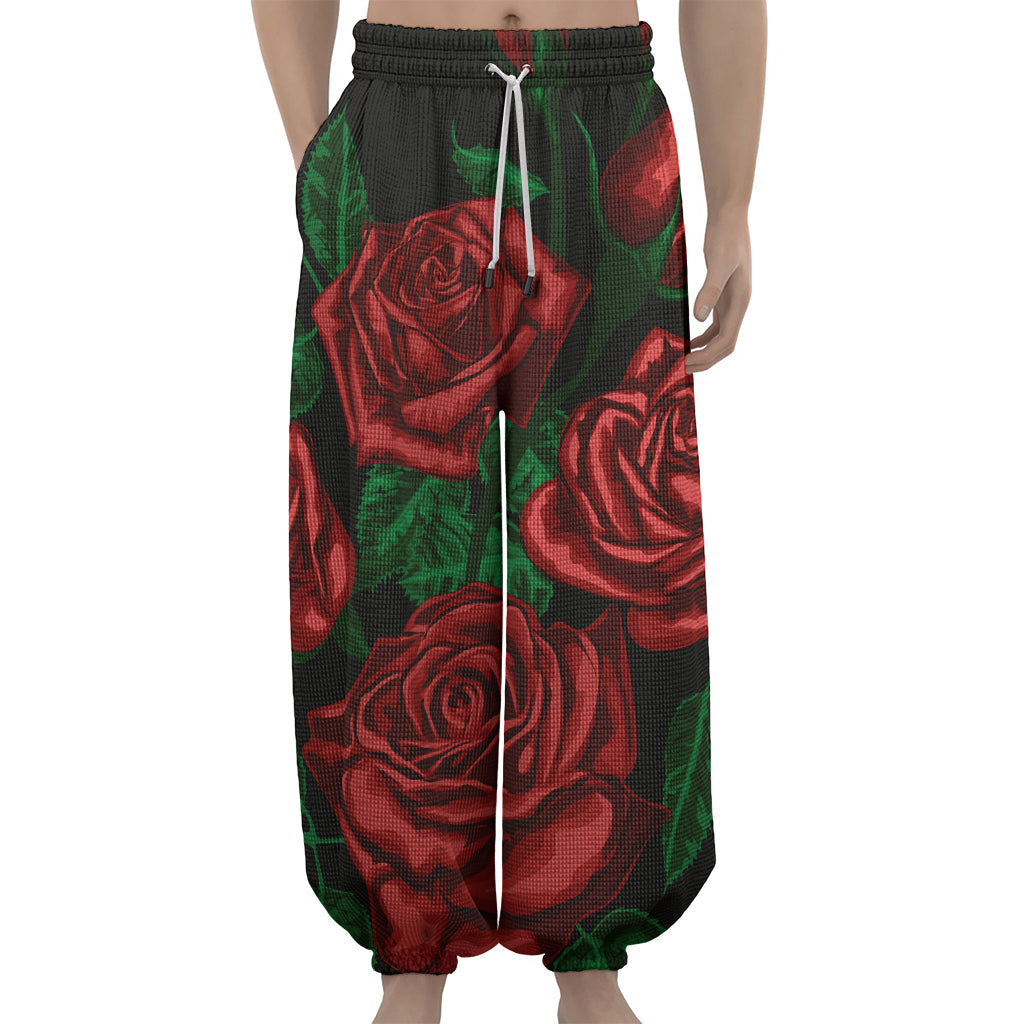 Red Roses Tattoo Print Lantern Pants