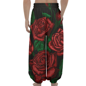 Red Roses Tattoo Print Lantern Pants