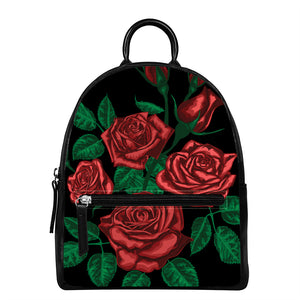 Red Roses Tattoo Print Leather Backpack