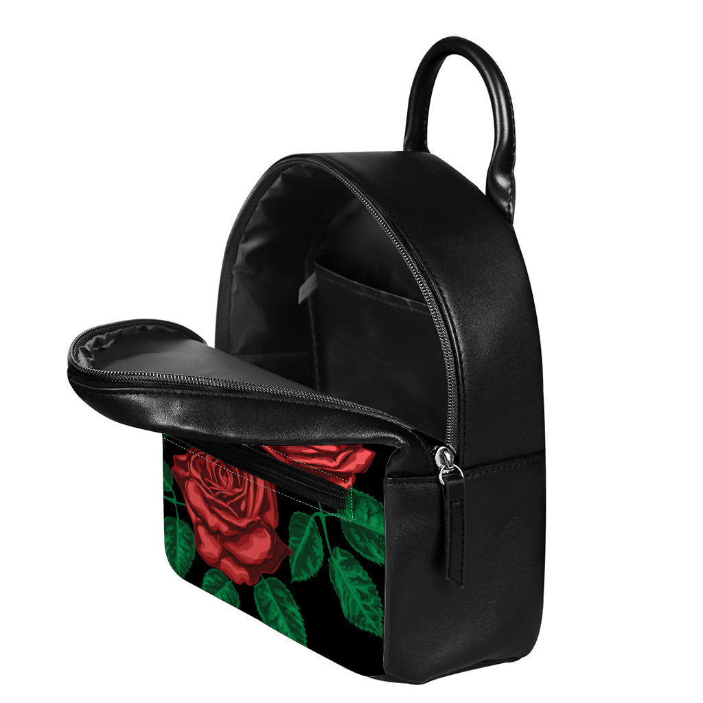 Red Roses Tattoo Print Leather Backpack