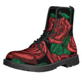 Red Roses Tattoo Print Lace-Up Boots