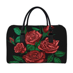 Red Roses Tattoo Print Leather Duffle Bag
