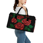 Red Roses Tattoo Print Leather Duffle Bag