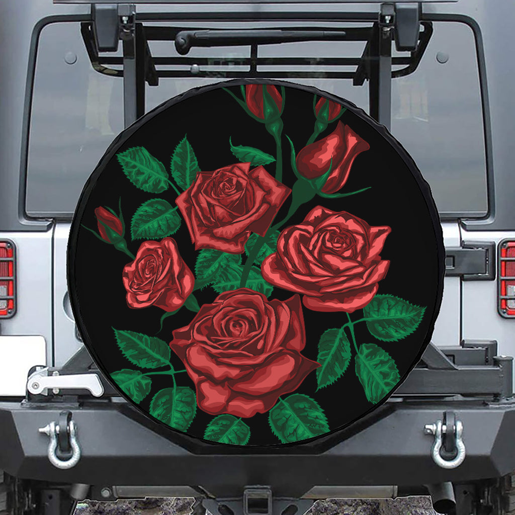 Red Roses Tattoo Print Leather Spare Tire Cover