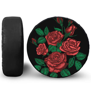 Red Roses Tattoo Print Leather Spare Tire Cover