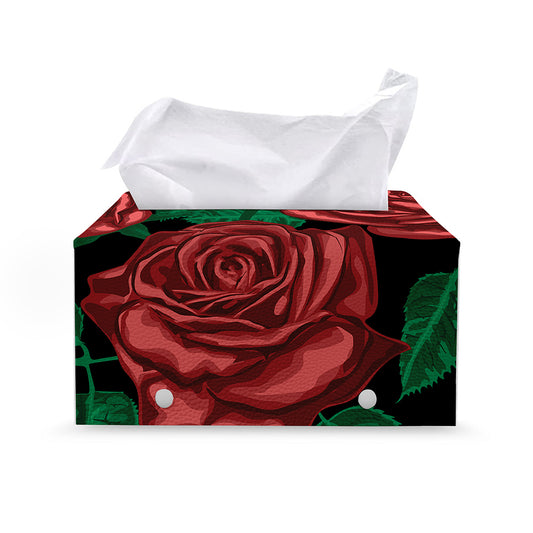 Red Roses Tattoo Print Leather Tissue Box Cover