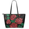 Red Roses Tattoo Print Leather Tote Bag