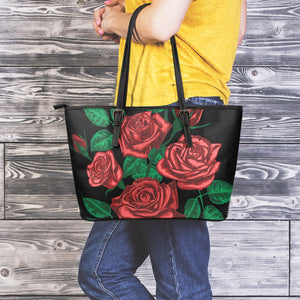 Red Roses Tattoo Print Leather Tote Bag
