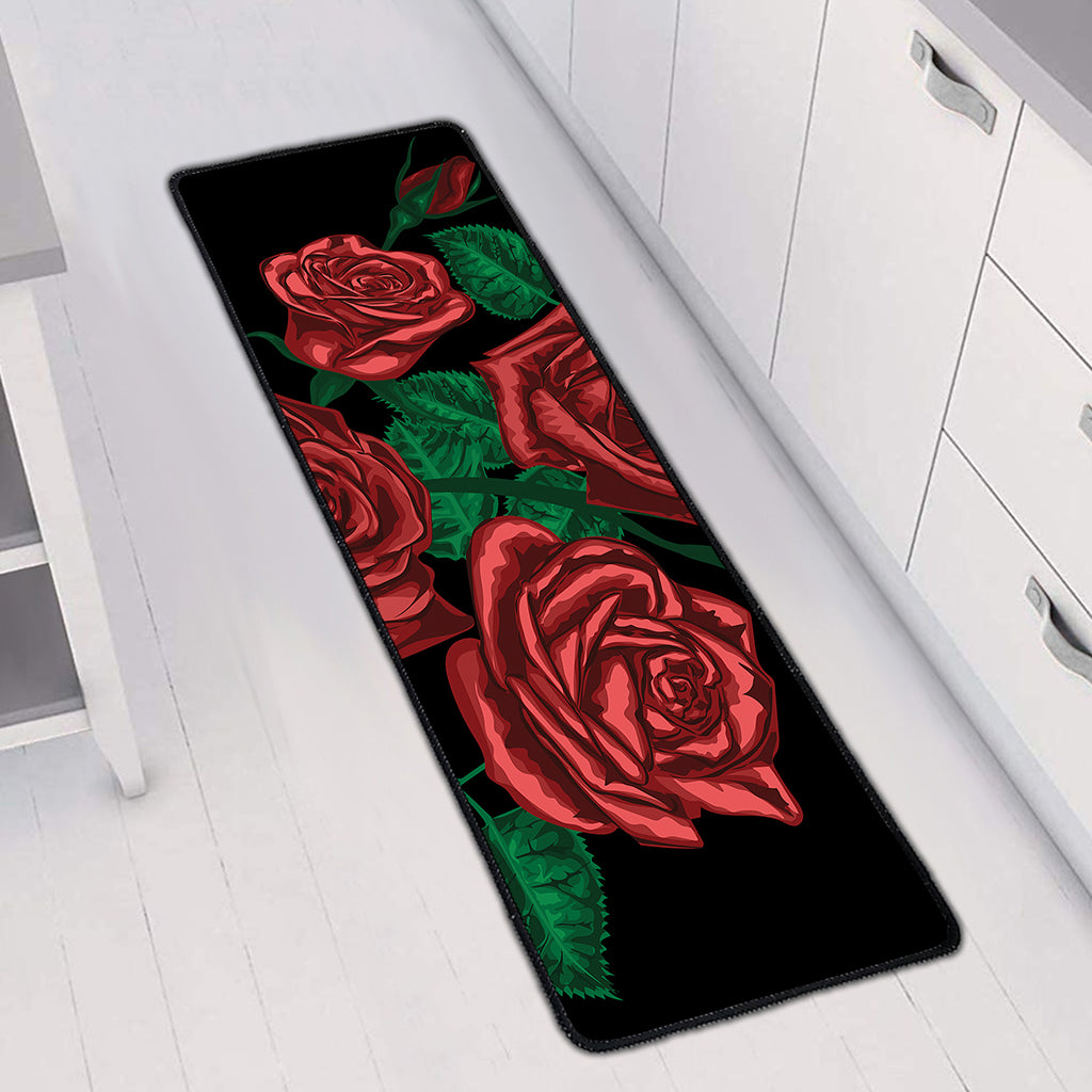 Red Roses Tattoo Print Long Kitchen Mat