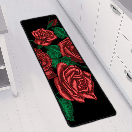 Red Roses Tattoo Print Long Kitchen Mat