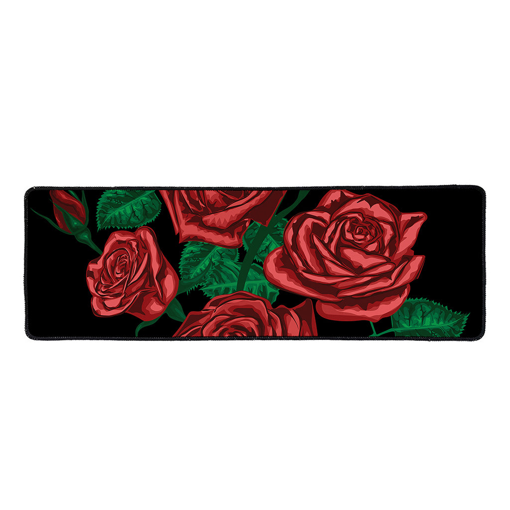 Red Roses Tattoo Print Long Kitchen Mat