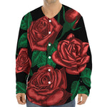 Red Roses Tattoo Print Long Sleeve Baseball Jersey