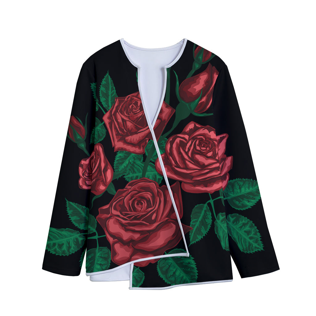 Red Roses Tattoo Print Long Sleeve Short Coat