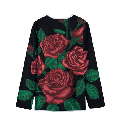 Red Roses Tattoo Print Long Sleeve Short Coat
