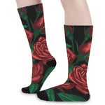 Red Roses Tattoo Print Long Socks