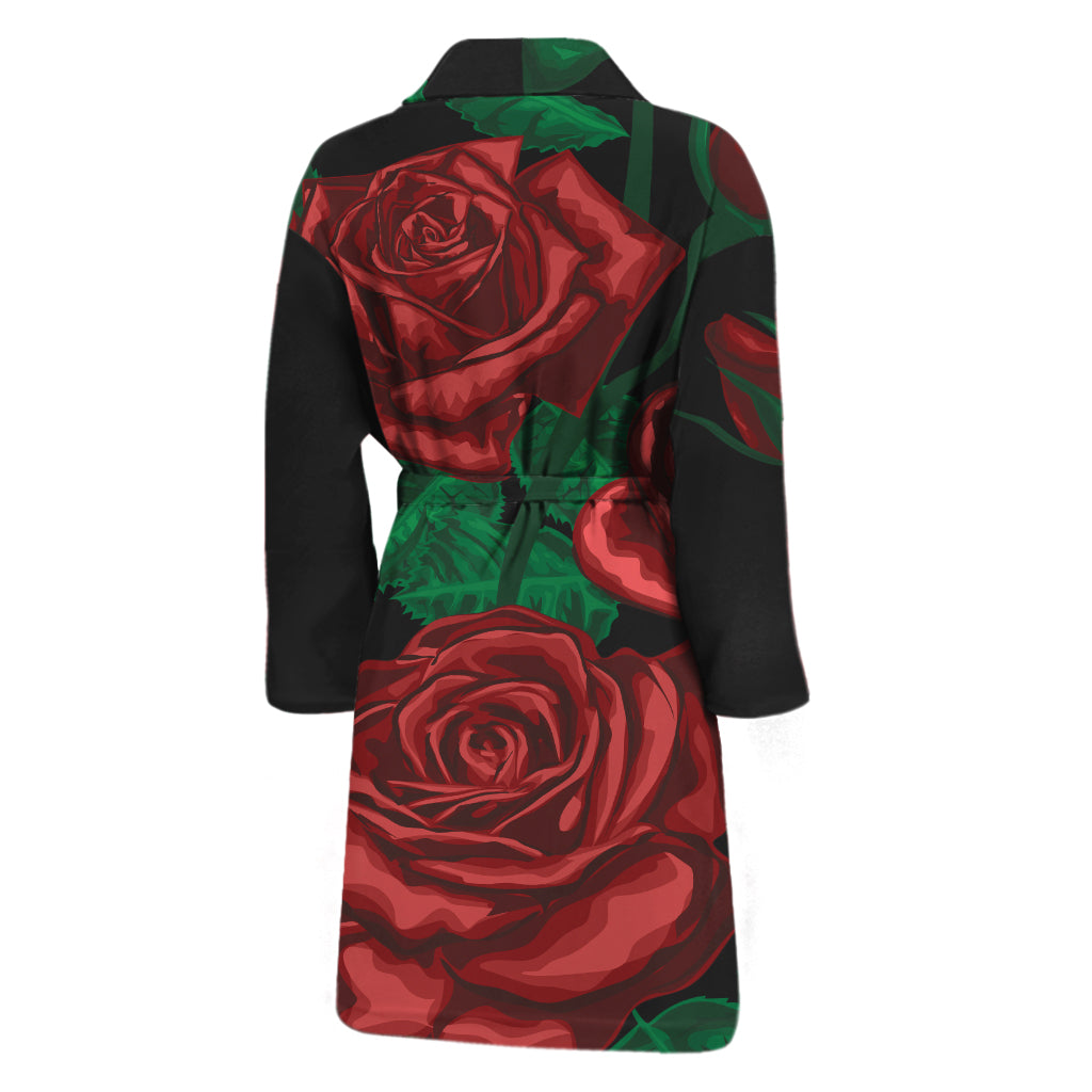 Red Roses Tattoo Print Men's Bathrobe