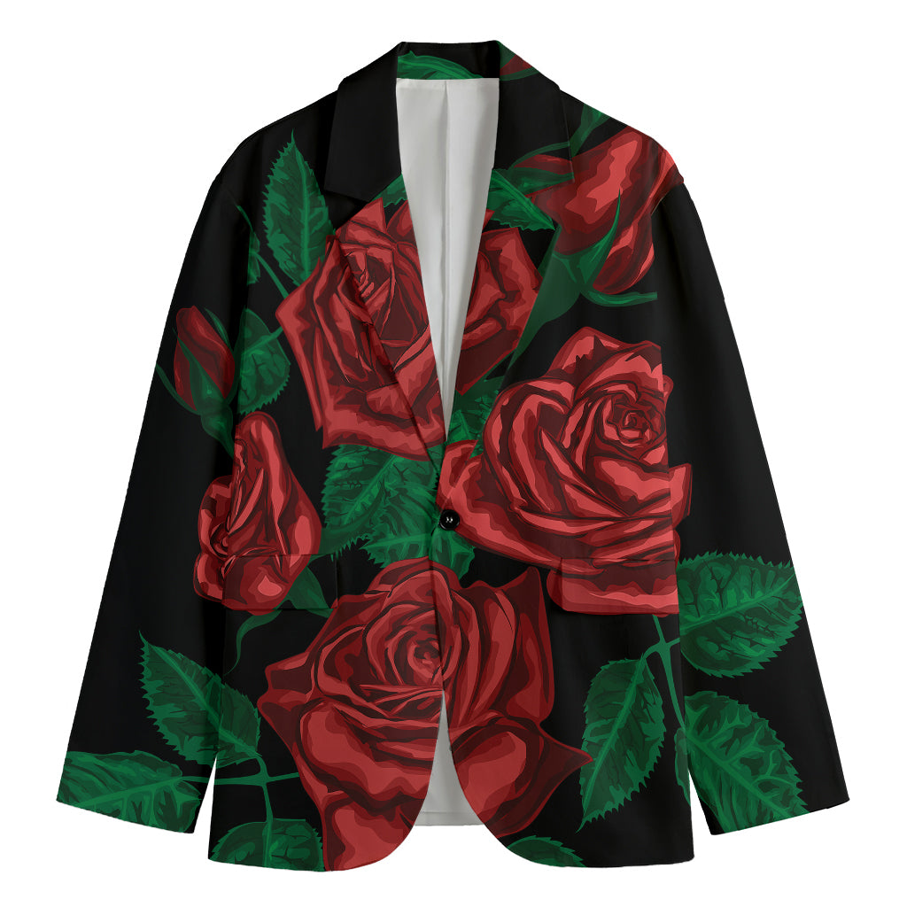 Red Roses Tattoo Print Men's Blazer