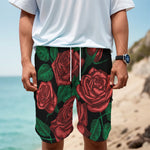 Red Roses Tattoo Print Men's Cargo Shorts