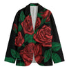 Red Roses Tattoo Print Men's Cotton Blazer