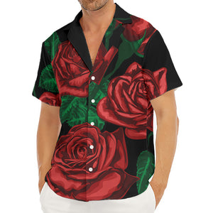 Red Roses Tattoo Print Men's Deep V-Neck Shirt