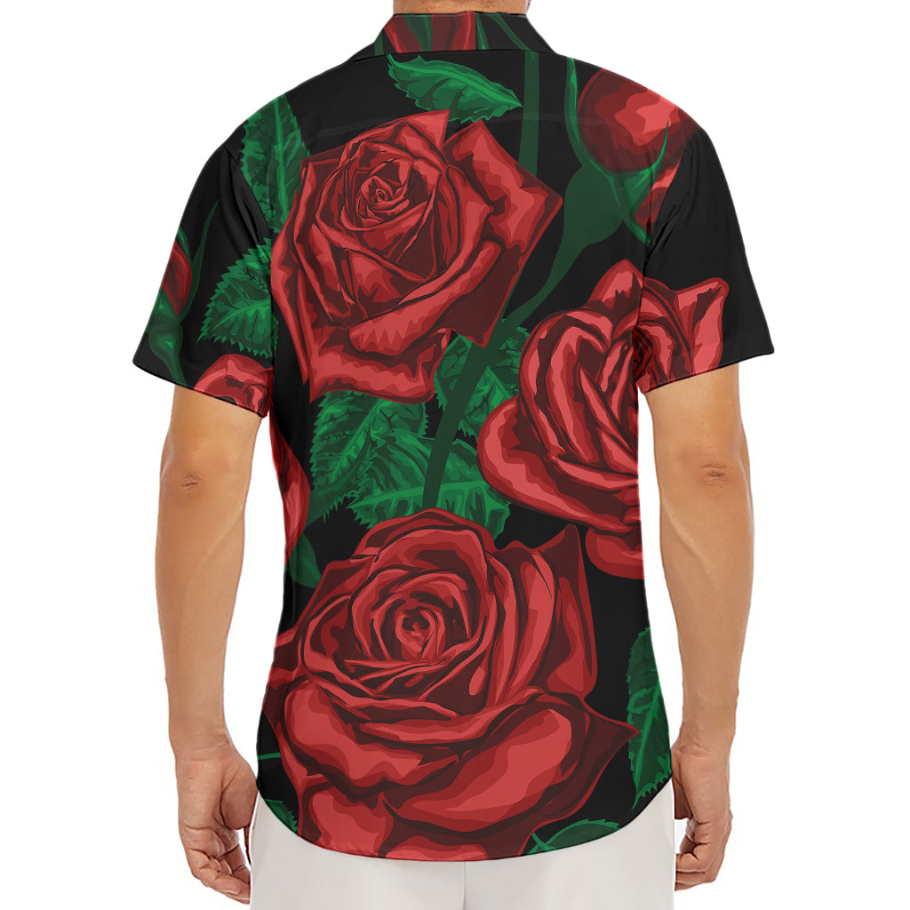 Red Roses Tattoo Print Men's Deep V-Neck Shirt