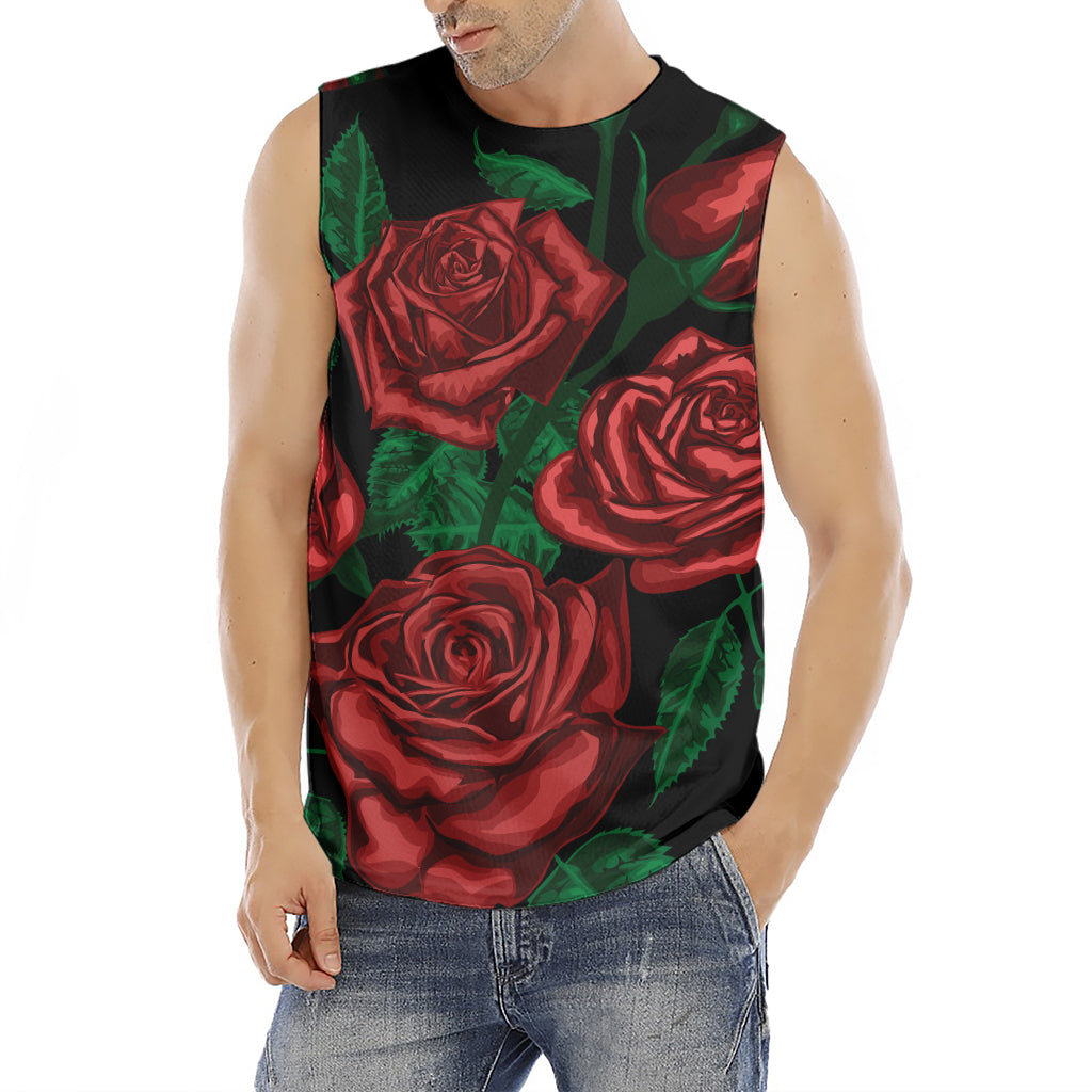 Red Roses Tattoo Print Men's Fitness Tank Top