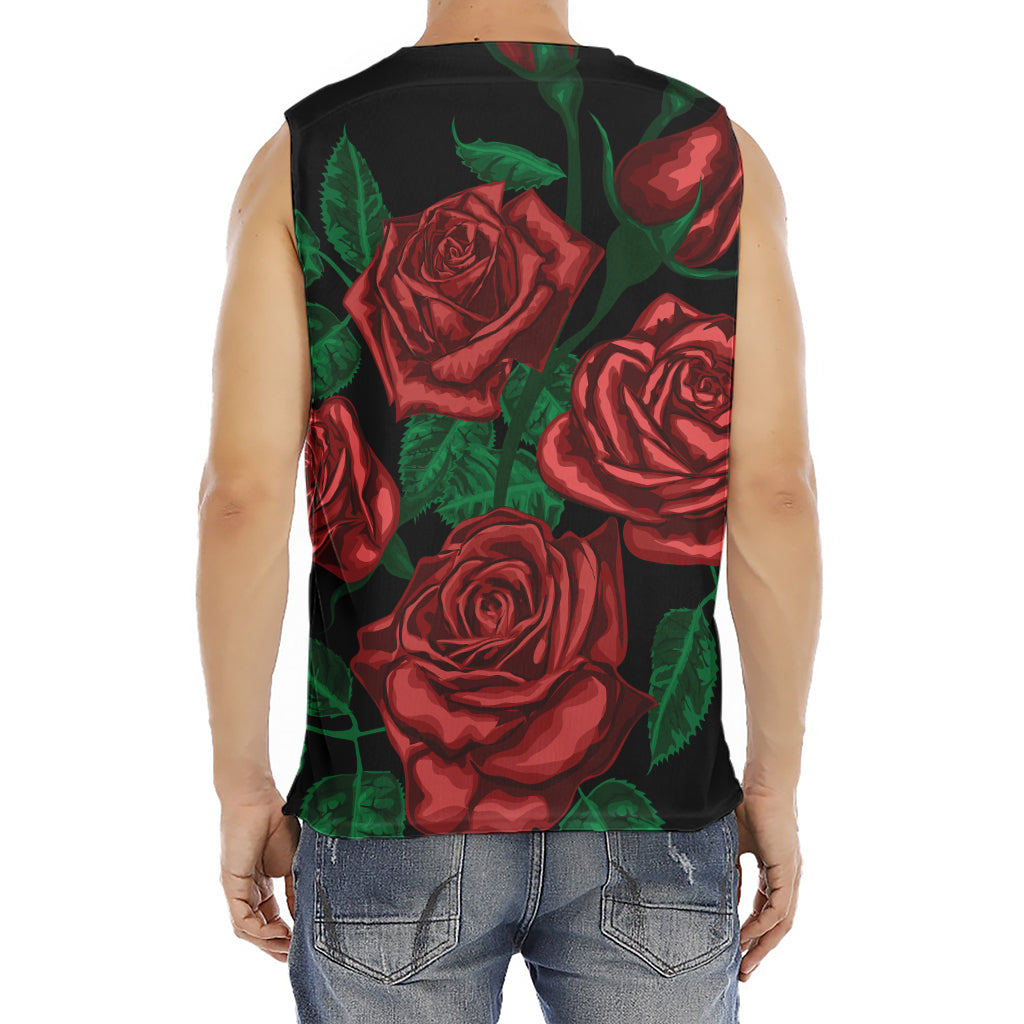 Red Roses Tattoo Print Men's Fitness Tank Top