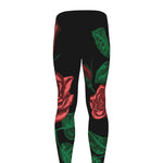 Red Roses Tattoo Print Men's leggings