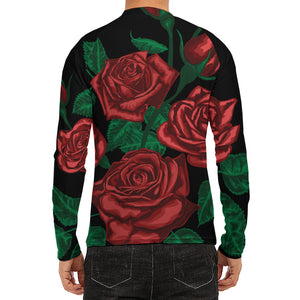 Red Roses Tattoo Print Men's Long Sleeve Rash Guard