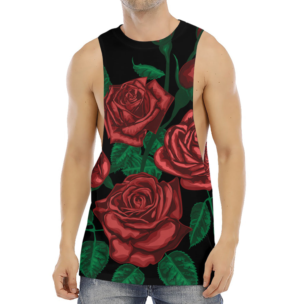 Red Roses Tattoo Print Men's Muscle Tank Top