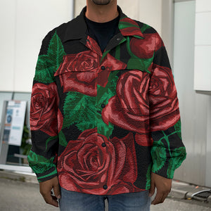 Red Roses Tattoo Print Men's Shirt Jacket